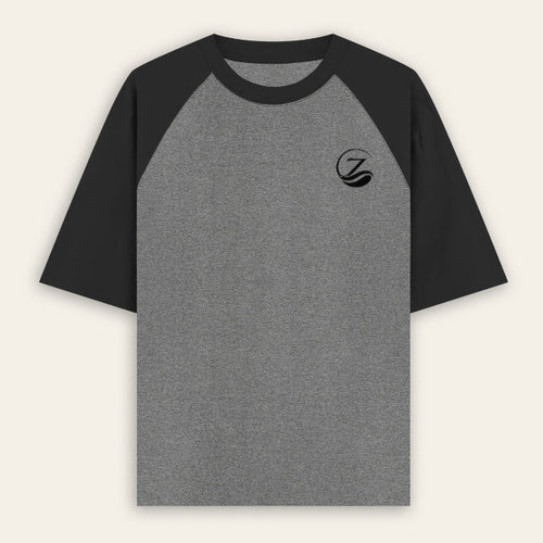 Zenrola Essence Oversized Raglan T-Shirt in Black Charcoal Melange — Front View