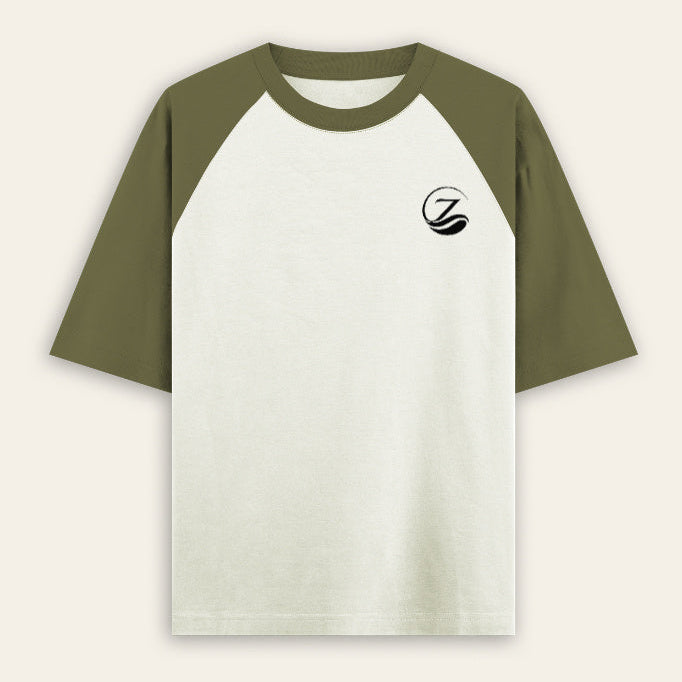 Zenrola Essence Oversized Raglan T-Shirt in Olive Green — Front View