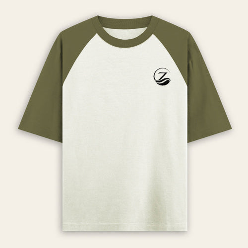 Zenrola Essence Oversized Raglan T-Shirt in Olive Green — Front View