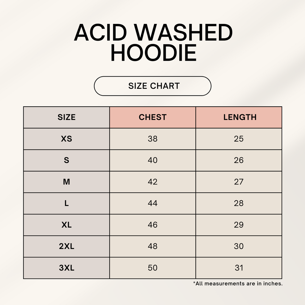 Zenrola Acid Wash Hoodie – Size Chart