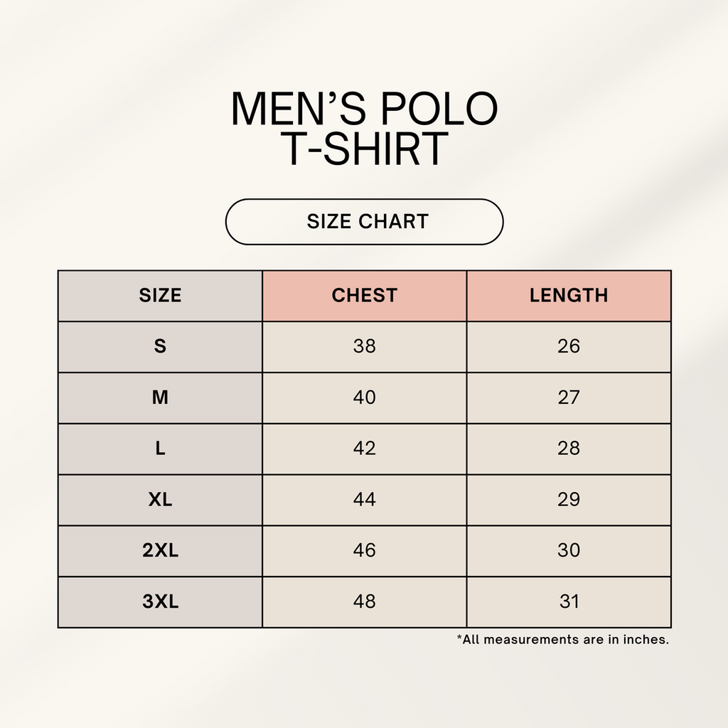 Zenrola Airtex Polo Shirt – Size Chart