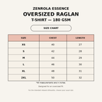 Zenrola Essence Oversized Raglan T-Shirt Size Chart — XS to XXL
