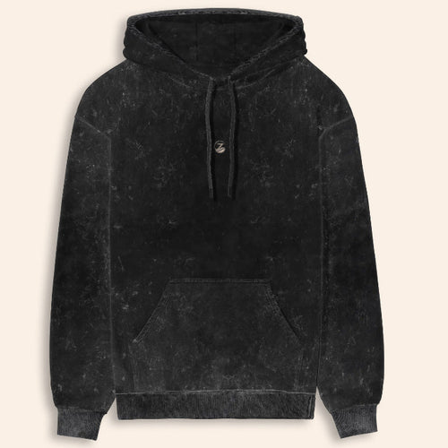 Zenrola Heavyweight Acid Wash Hoodie – Black – Front View