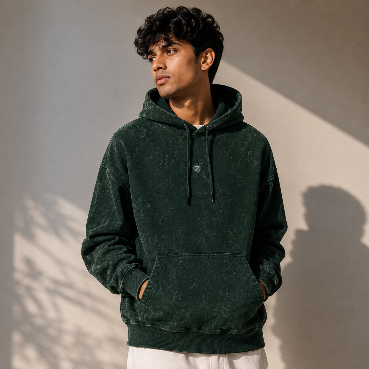 Zenrola_Heavyweight_Acid_Wash_Hoodie_Bottle_Green_Model