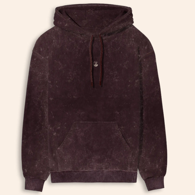 Zenrola Heavyweight Acid Wash Hoodie – Maroon – Front View