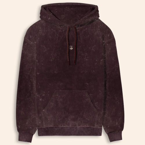 Zenrola Heavyweight Acid Wash Hoodie – Maroon – Front View