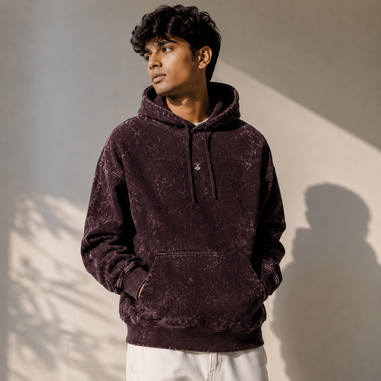 Zenrola_Heavyweight_Acid_Wash_Hoodie_Maroon_Model