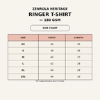 Zenrola Heritage Ringer T-Shirt Size Chart — XS to XXL