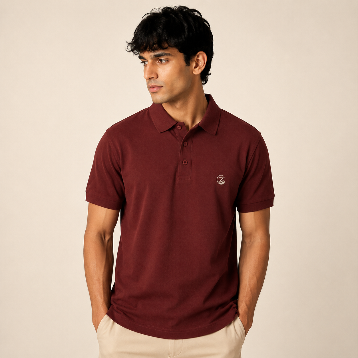 Zenrola_Men_s_Airtex_Polo_Shirt_Brick_Red_Model_View