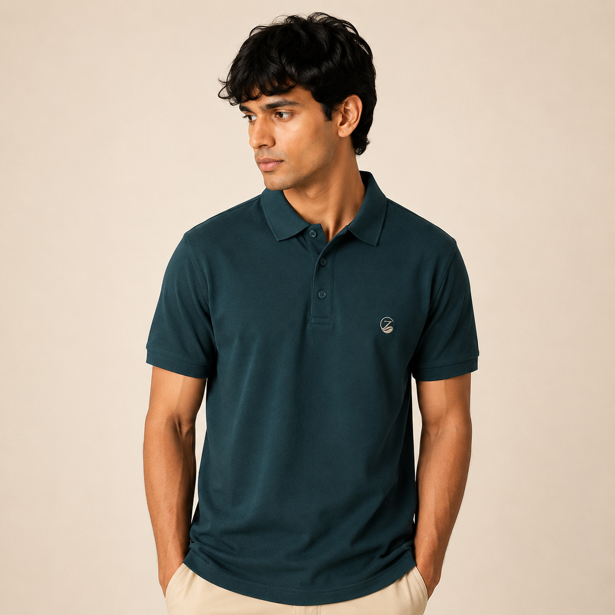 Zenrola_Men_s_Airtex_Polo_Shirt_Petrol_Blue_Model_View