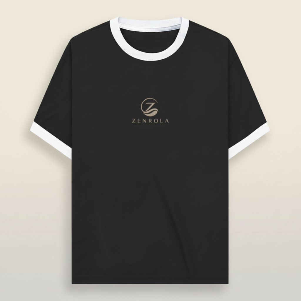 Zenrola Ringer T-Shirt in White Black colorway, unisex retro fit