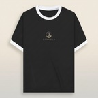 Zenrola Ringer T-Shirt in White Black colorway, unisex retro fit