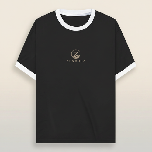Zenrola Ringer T-Shirt in White Black colorway, unisex retro fit