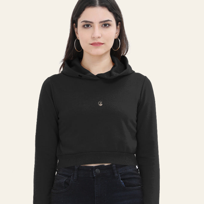 Zenrola Women's Cropped Hoodie – Black – Front View