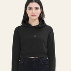Zenrola Women's Cropped Hoodie – Black – Front View