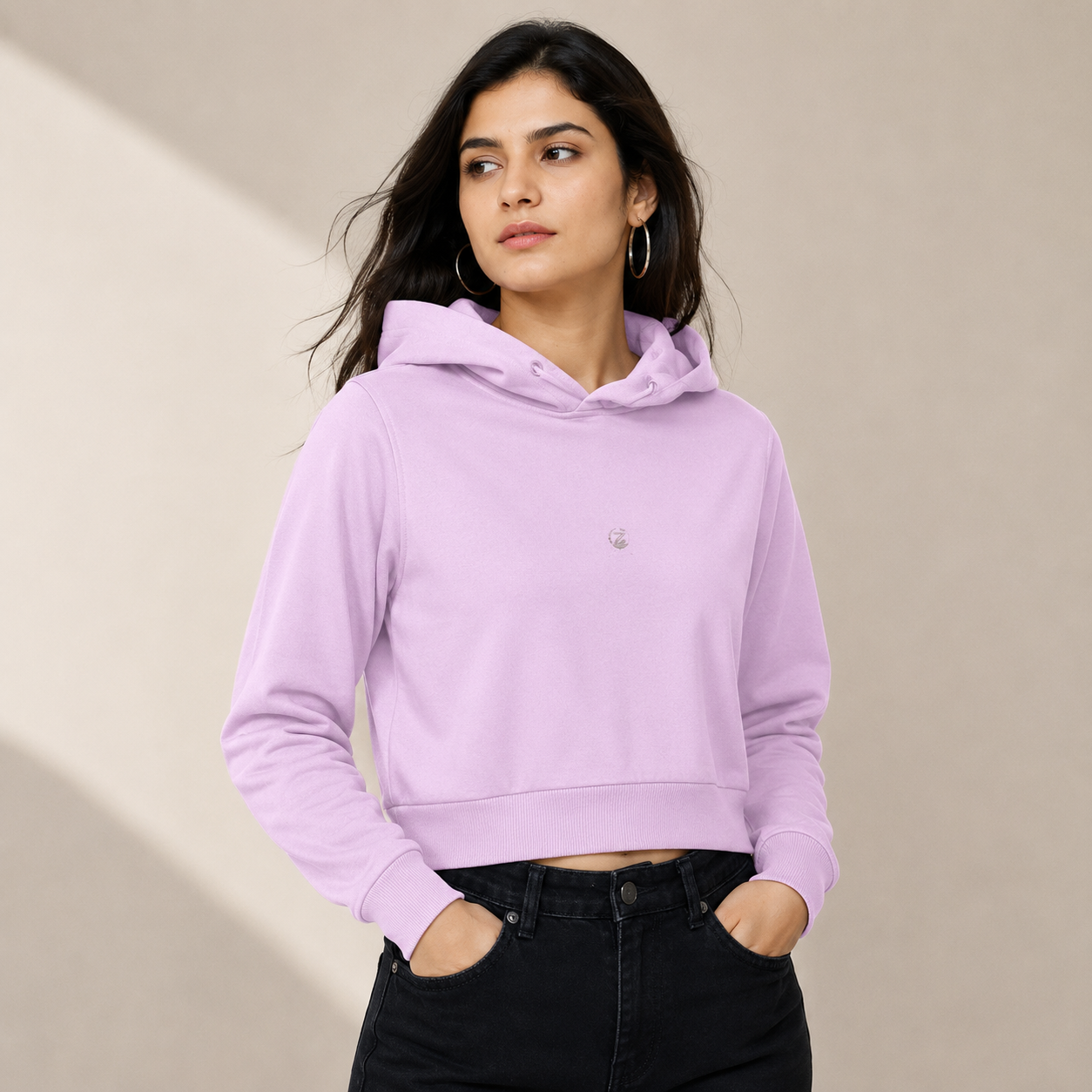Zenrola_Womens_Cropped_Hoodie_Light_Baby_Pink_Front_Model