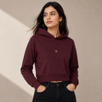 Zenrola_Womens_Cropped_Hoodie_Maroon_Front_Model