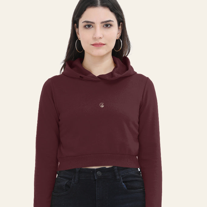 Zenrola Women's Cropped Hoodie – Maroon – Front View