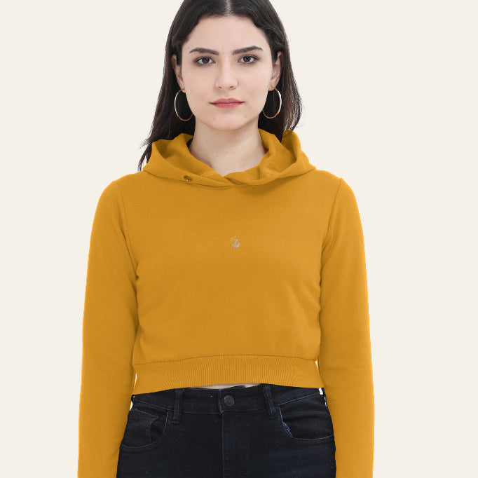 Zenrola Women's Cropped Hoodie – Mustard Yellow – Front View