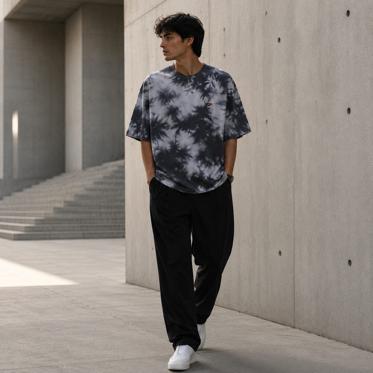 Zenrola Drift Tie-Dye Oversized Tee – White Black