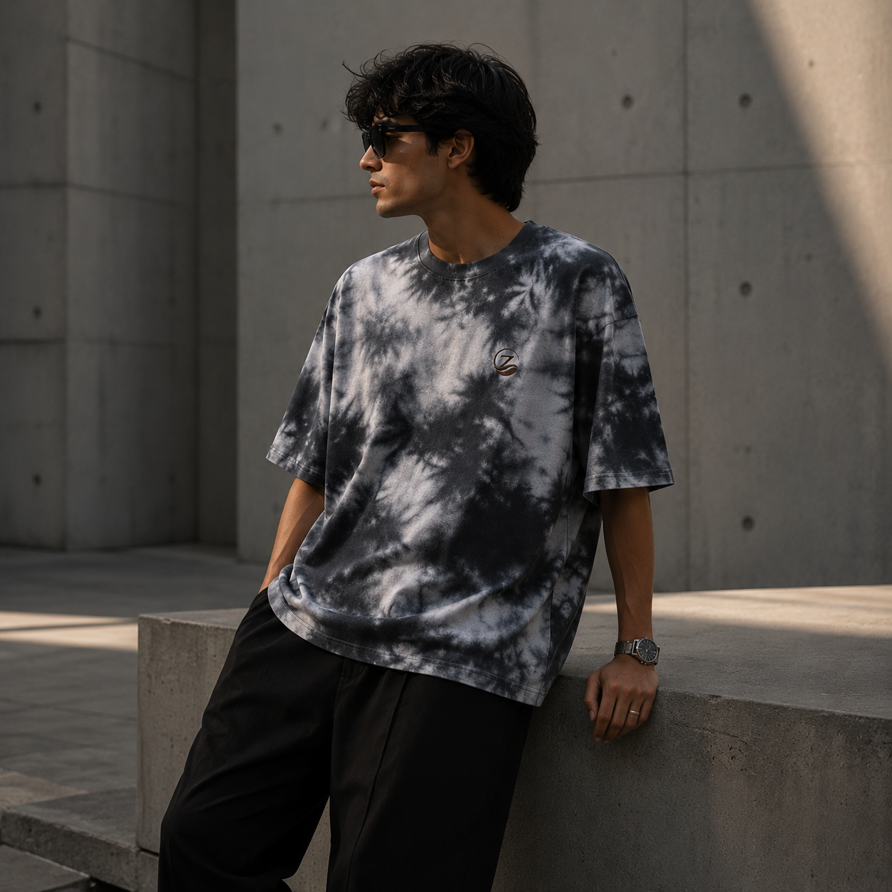 Zenrola Drift Tie-Dye Oversized Tee – White Black
