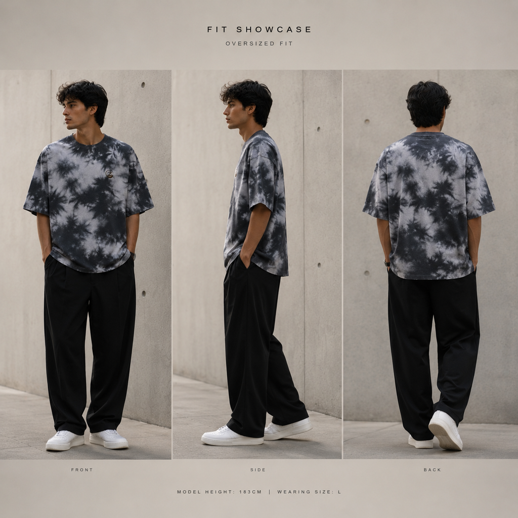 Zenrola Drift Tie-Dye Oversized Tee – White Black