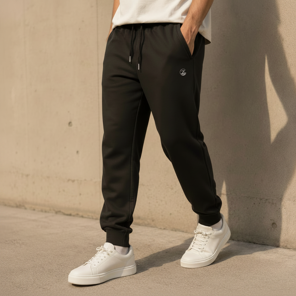 Zenrola Elevated Lounge Joggers – Black Male Model Shot