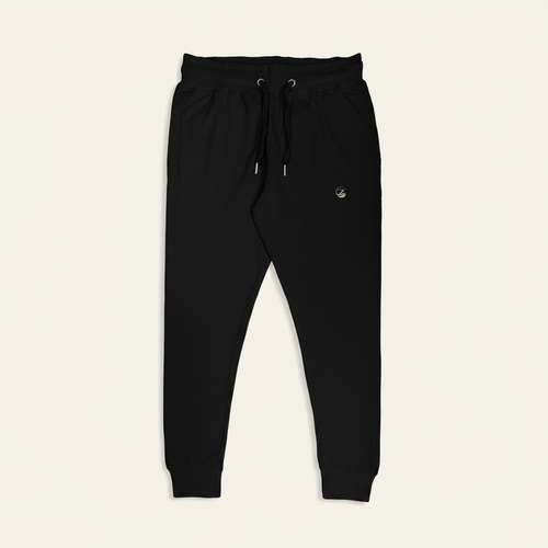 Zenrola Elevated Lounge Joggers in Black – Flat Lay Front View