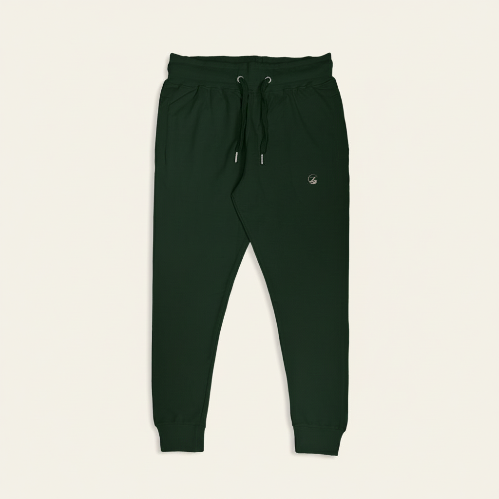 Zenrola Elevated Lounge Joggers in Bottle Green – Flat Lay Front View