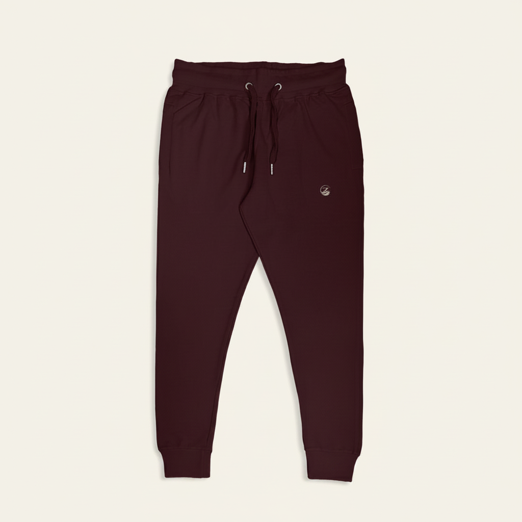 Zenrola Elevated Lounge Joggers in Maroon – Flat Lay Front View