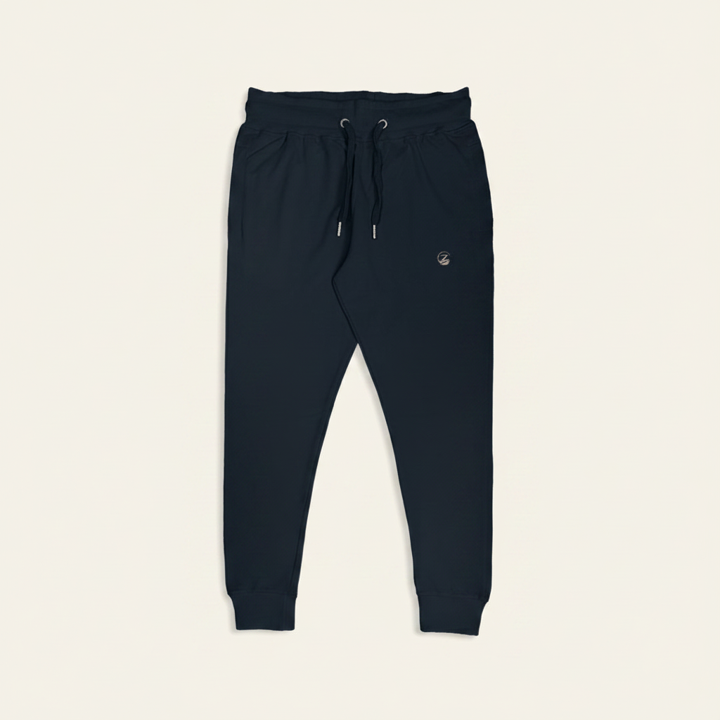 Zenrola Elevated Lounge Joggers in Navy Blue – Flat Lay Front View