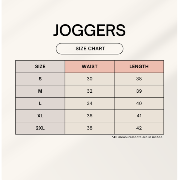 Zenrola Elevated Lounge Joggers Size Chart