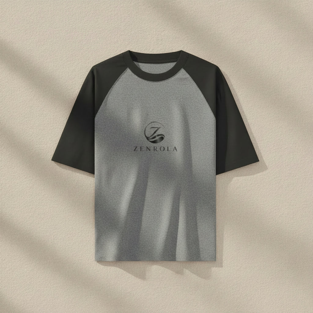 Zenrola Essence Raglan Tee in Heather Grey and Black, Premium 100% Cotton Unisex Oversized T-Shirt