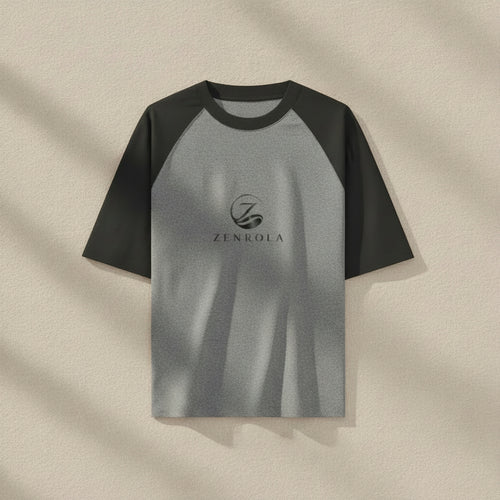 Zenrola Essence Raglan Tee in Heather Grey and Black, Premium 100% Cotton Unisex Oversized T-Shirt