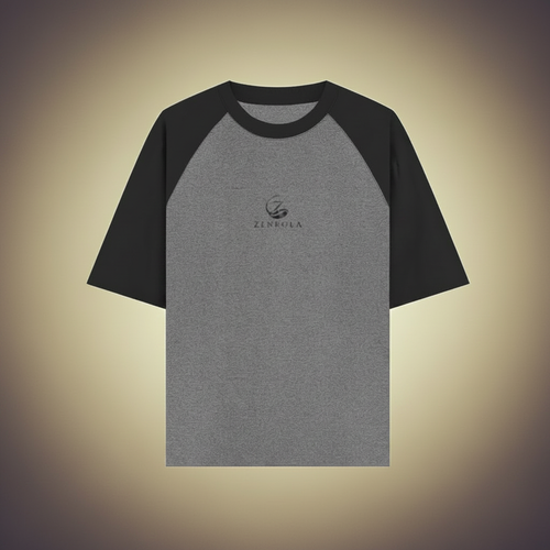 Zenrola Essence Raglan Tee in Black Charcoal Melange – Unisex Oversized Cotton Raglan T-Shirt
