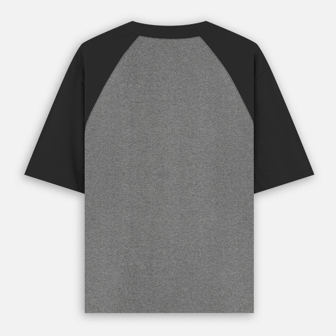 Zenrola premium grey and black oversized raglan tee back image.