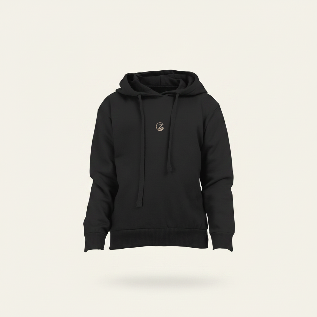 Zenrola Little Cloud Hoodie – Black Ghost Mannequin with Shadow