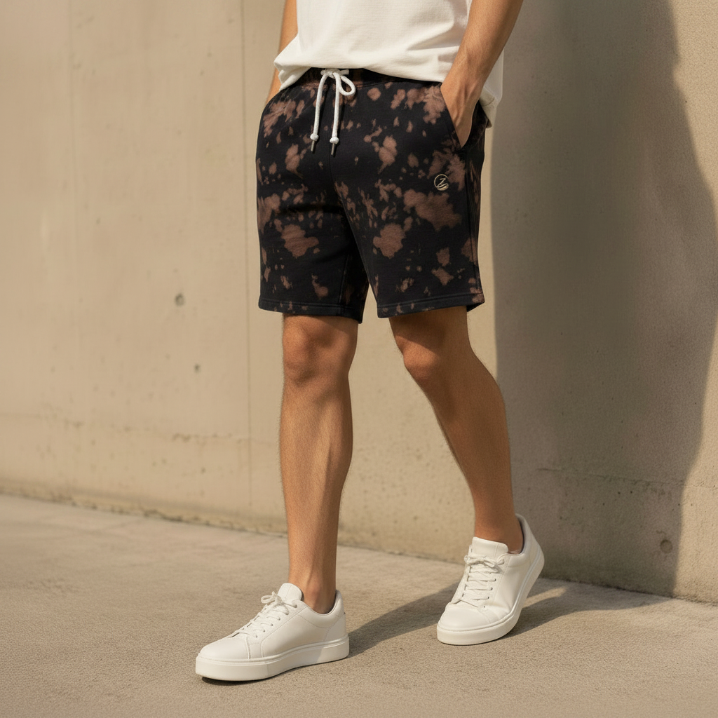Zenrola Tie-Dye Shorts – Brown Black Model Shot
