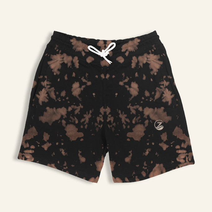 Zenrola Tie-Dye Shorts in Brown Black – Flat Lay Front View