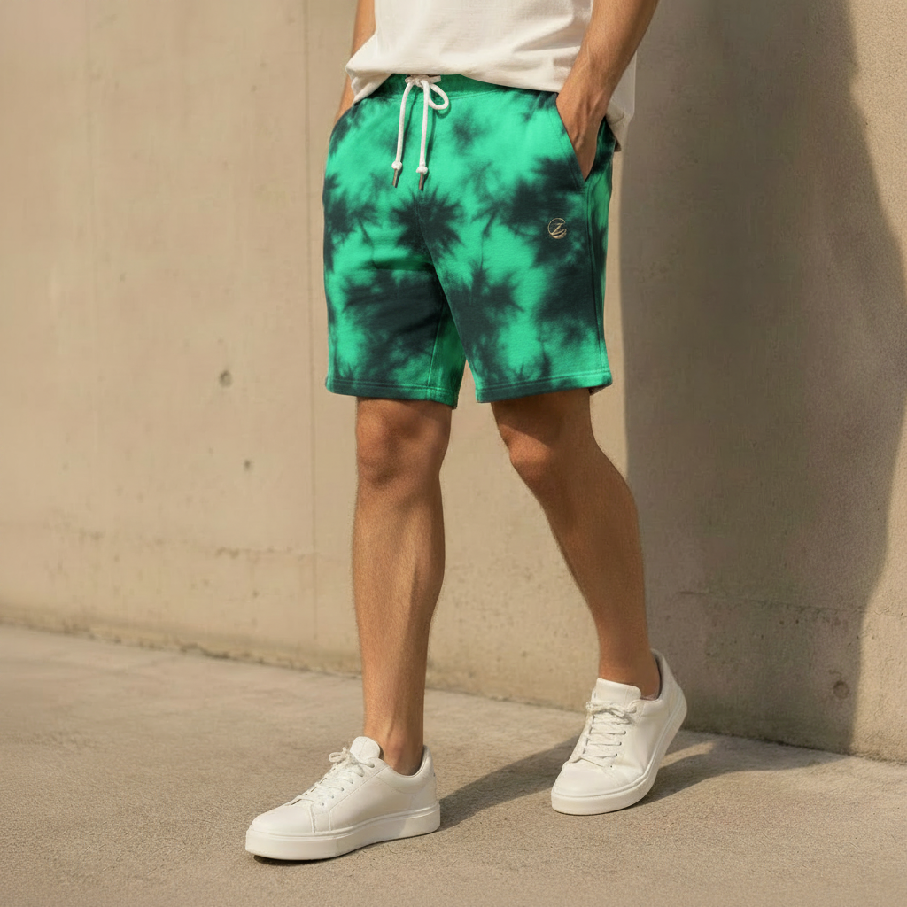 Zenrola Tie-Dye Shorts – Green Black Model Shot