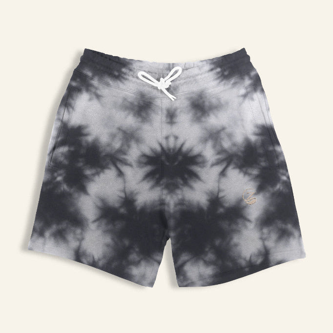 Zenrola Tie-Dye Shorts in White Black – Flat Lay Front View