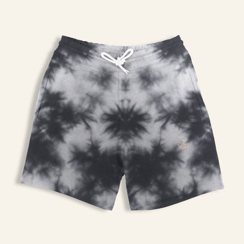 Zenrola Tie-Dye Shorts in White Black – Flat Lay Front View