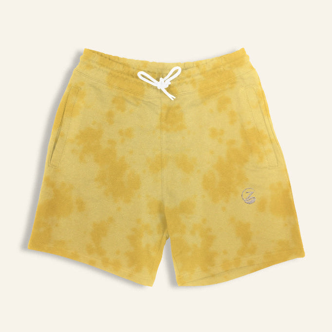 Zenrola Tie-Dye Shorts in Yellow – Flat Lay Front View
