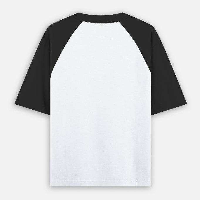 Zenrola premium white and black oversized raglan tee back image.