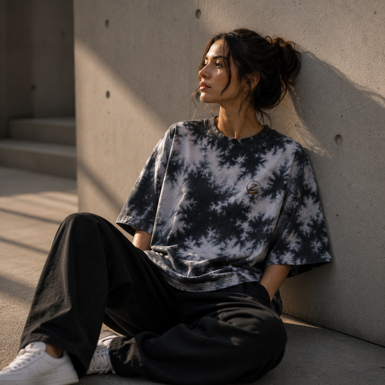 Zenrola Drift Tie-Dye Oversized Tee – White Black
