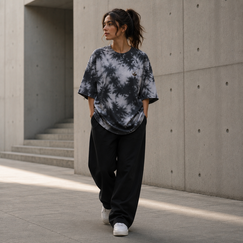 Zenrola Drift Tie-Dye Oversized Tee – White Black